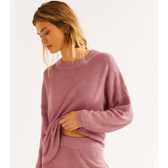 Free People Malibu Surf Sweater Large Oversized Mauve Pink Fall Slouchy Relaxed - Picture 1 of 15